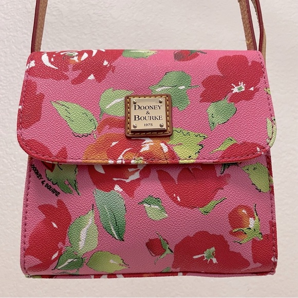 Dooney & Bourke 🌸 Pink Floral, Letter Carrier Leather Crossbody bag 🌸 - Picture 2 of 16